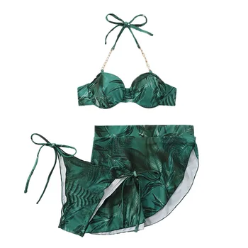2023 Módní Nové Sexy Tisk Plavky Dámské Řemínek Split Plavky Tři-kus Bikini Set Summer Cover Up Plavat Šaty
