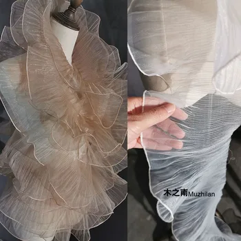 Bílé Hladké Transparentní Rozcuchané Tkaniny Matný Vlna Velké Krajky 3D Skládaný Pohled Svatební Šaty, Oděvní Design, Velkoobchod Látky