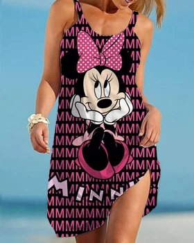 Dámské Cartoon Smyčky Disney Bez Rukávů Elegantní Elegantní Večerní Šaty Sexy Boho Mickey Minnie Horní Loose Tisk Roucho Ženy