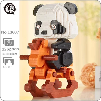 Hsanhe 13607 Svět Zvířat Zoo Houpací Kůň Panda Hra Pet Doll DIY Mini Diamond Bloky, Cihly, Stavební Hračky Pro Děti Bez Krabice