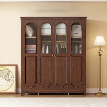 Masivní dřevo šatní skříň, domácnost, ložnice, skladování, čtyři dveře skříň, francouzský styl skříň, skleněné dveře, botník