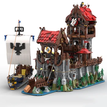 MOC Středověké Architektury Wolfpacked Věž Lodi Stavební Bloky Nastavit Hru Classic Castle House DIY Cihly Hračky pro Děti Dárky