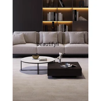 Moderní, světlý Luxusním Jednoduché Kamenné Desce kolo Čaj Stolu italský Obývací Pokoj Minimalistický Čtvercový konferenční Stolek nábytek obývací pokoj