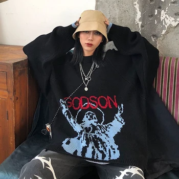 Podzim Ženy Harajuku Kreslený Zvíře Pletený Svetr Volné korejské Y2K Volné Svetr Gothic Punk Vintage Hip Hop Streetwear Oblečení
