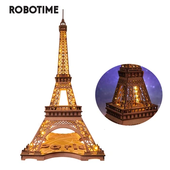 Robotime 3D Dřevěné Puzzle Hru Noční Eiffelova Věž 1:638 Model Budovy Hračky Pro Děti, Děti, Dárek k Narozeninám