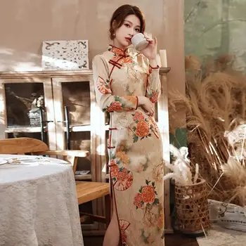 Vintage Qipao Šaty Ženy Nové Módní Slim Streetwear Žena Šaty Elegantní Čínský Styl Cheongsam Šaty Etnické Cheongsam