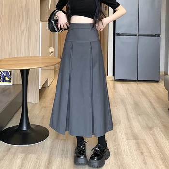 Vysokým Pasem Skládaná Midi Sukně Dámské-line Vintage All-zápas Jednoduchý Módní Nové Streetwear Y2k Sukně Ženy