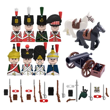 WW2 Vojenské Britské Armádě Vojáci Postavy Stavební Bloky Středověké Napoleonských Válek Koně WW1 Francie Dělostřelecká Zbraň Cihly Hračky
